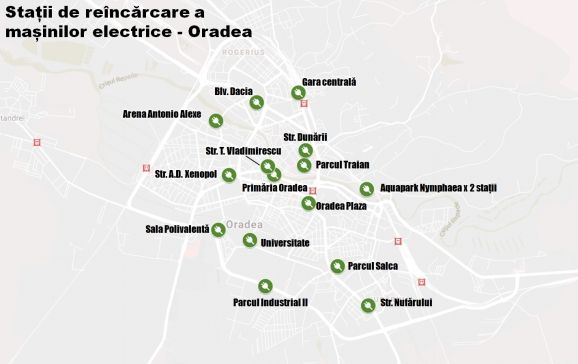 S-au stabilit locațiile pentru cele 16 stații de reîncărcare a vehiculelor electrice