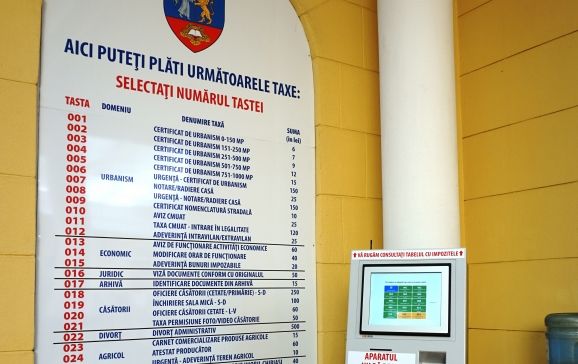 Automat selfpay pentru efectuarea plății taxelor și impozitelor la primăria oradea