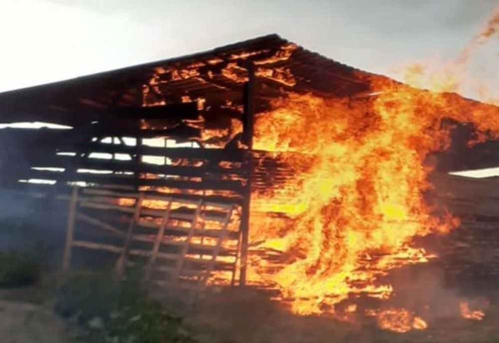 FOTO: Câteva zeci de metri cubi de cherestea, făcute scrum de un incendiu izbucnit la o fabrică din Bistra
