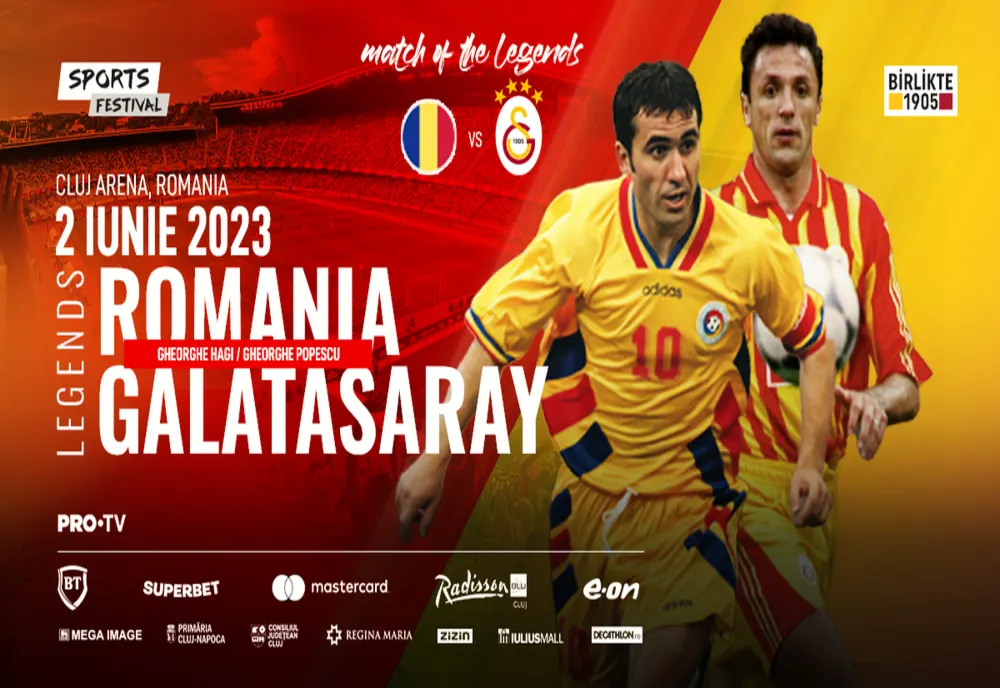 Demonstrativ legendar la Sports Festival: All Stars Romania vs. Galatasaray Legends, pe Cluj Arena
