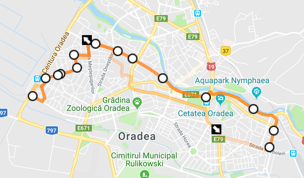 traseul liniei 10 de autobuz Oradea