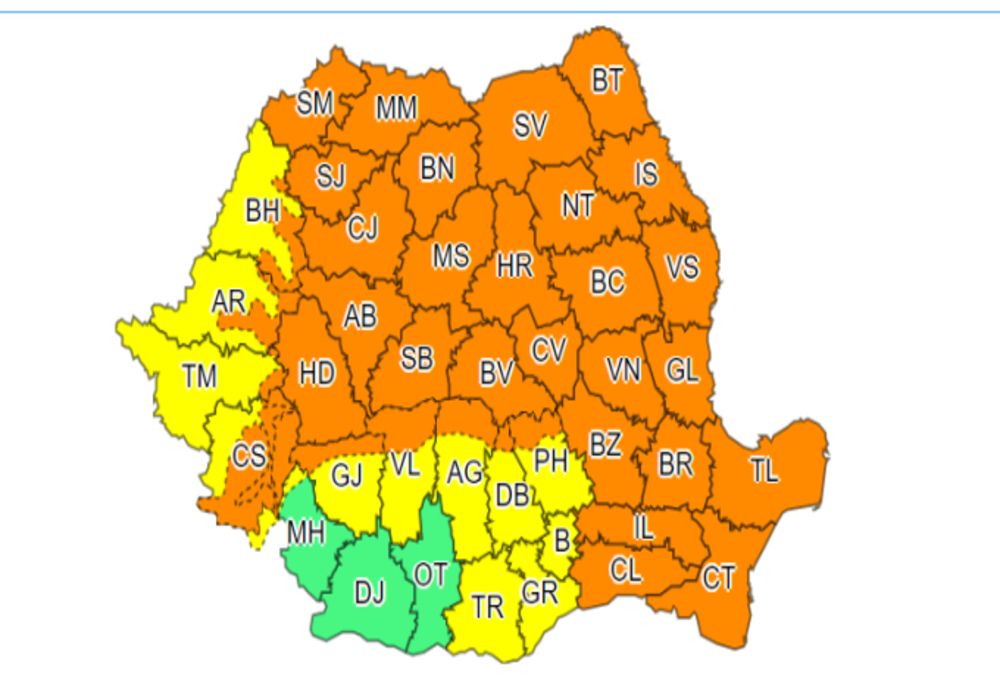 ANM a emis o nouă avertizare meteo COD PORTOCALIU de vreme rea, valabilă în aproape toată țara