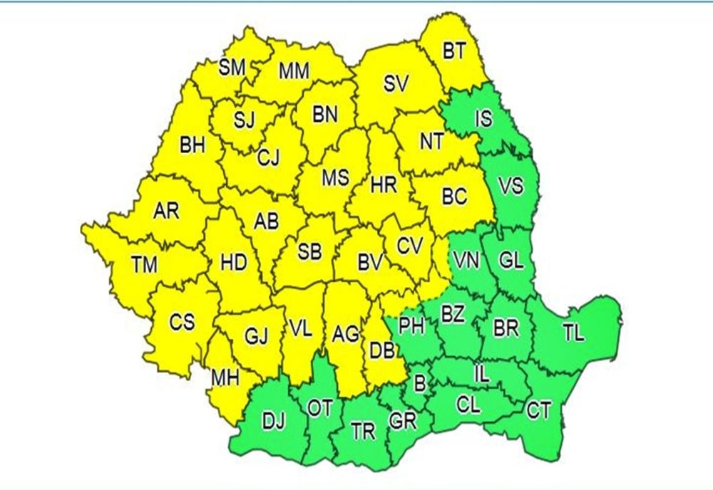 COD GALBEN de instabilitate atmosferică și vijelii, în majoritatea județelor țării