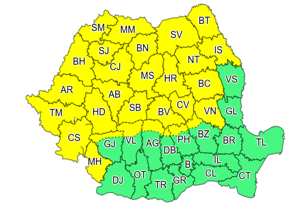 COD GALBEN de furtuni, în 29 de județe din țară