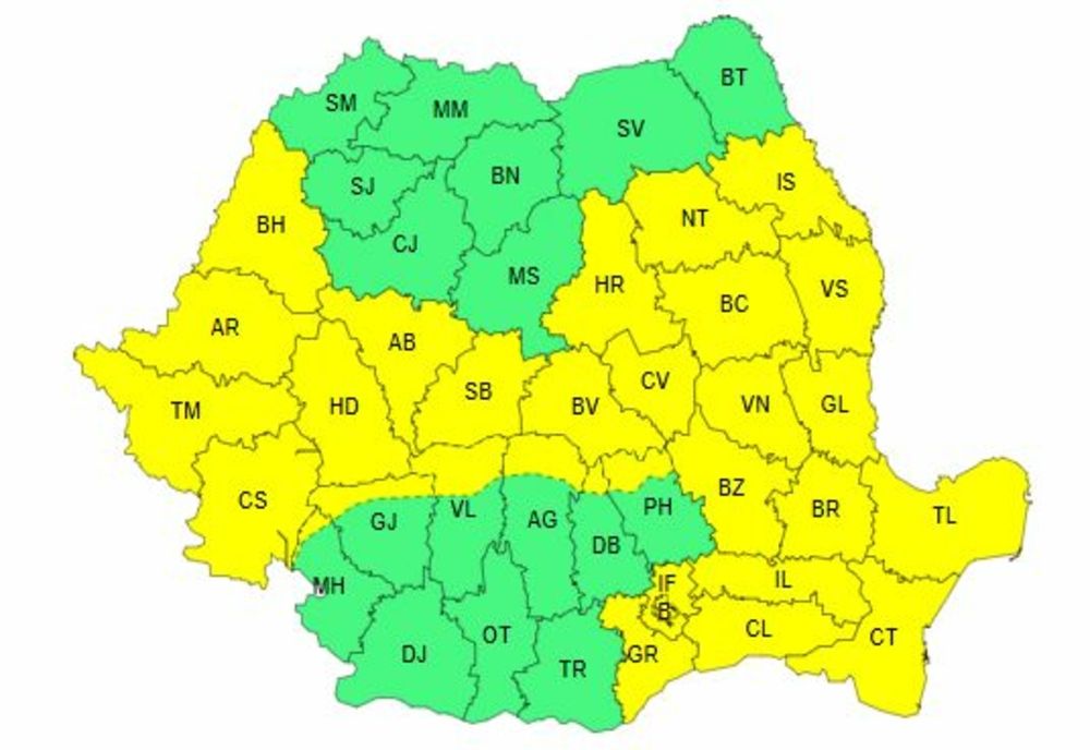 ANM: COD GALBEN DE VÂNT, MARȚI, ÎN ROMÂNIA. JUDEȚELE VIZATE