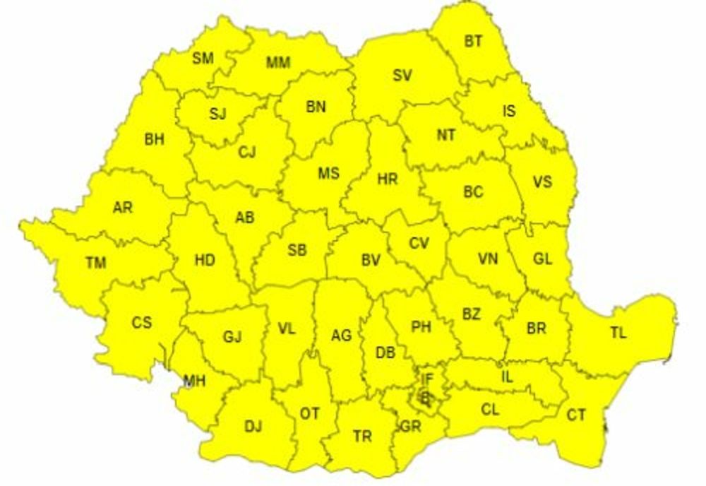 TOATĂ ȚARA, SUB AVERTIZARE METEO COD GALBEN DE VÂNT ȘI PLOI