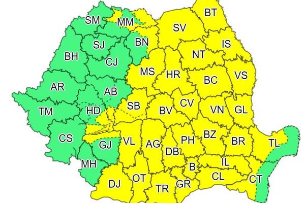 ANM - Instabilitate atmosferică în toată țara. Alerta cod galben până luni seara.