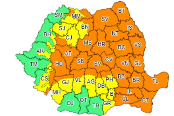 Cod portocaliu de instabilitate atmosferică accentuată, valabilă pentru o jumătate din țară