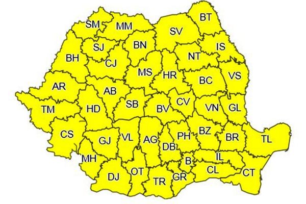 COD GALBEN  de instabilitate atmosferică și ploi torențiale în întreaga țară! Vezi intervalul