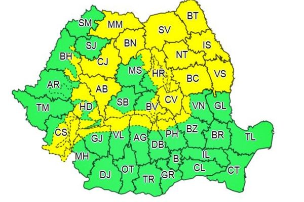 Mai multe județe din țară sub avertizare COD GALBEN de furtuni