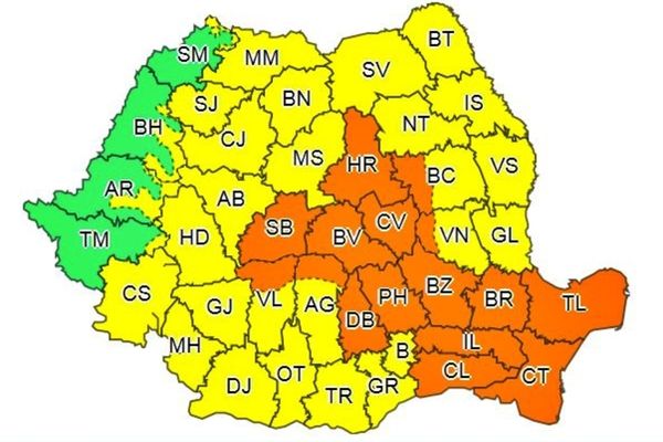 COD GALBEN de instabilitate atmosferică și intensificări ale vântului în mai multe județe din Transilvania