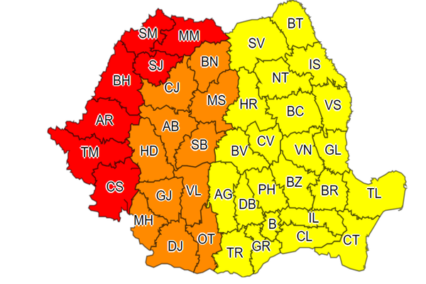 COD ROȘU de CANICULĂ, în județele din vestul și nord-vestul țării