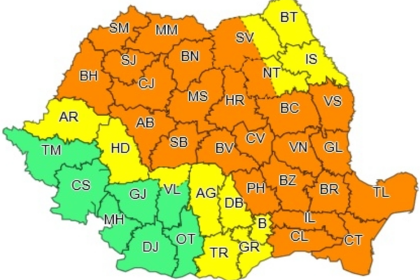 ANM a emis noi avertizări meteo cod portocaliu de ploi violente