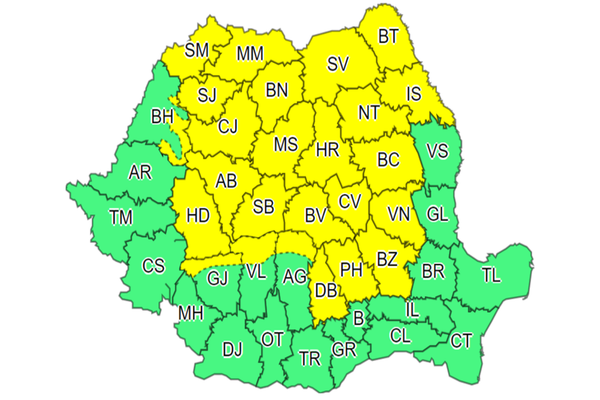 AVERTIZARE METEO: COD GALBEN de furtuni pentru cea mai mare parte a țării
