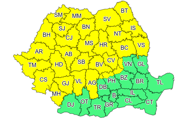 COD GALBEN de furtuni pentru majoritatea județelor