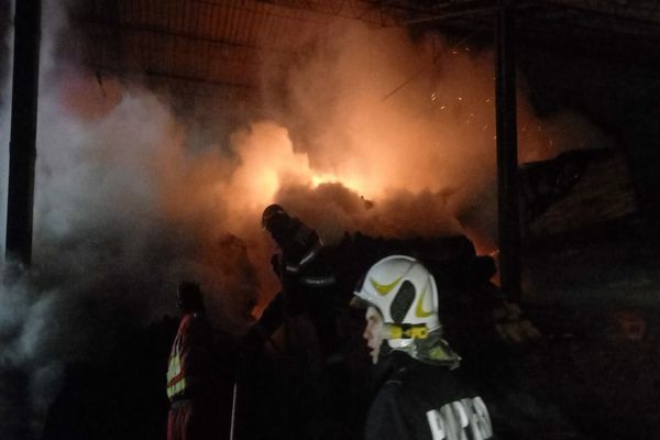 UPDATE: Incendiu de amploare produs la un depozit de material lemnos  din Săcuieni