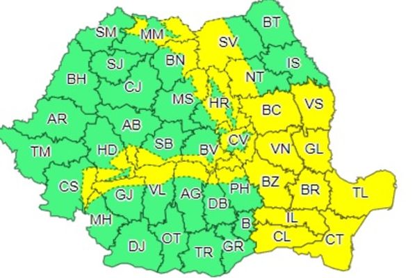 ANM a prelungit codul galben până luni seara