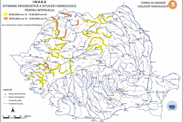 Risc de viituri și inundații pe râuri din 15 județe! Hidrologii au emis avertizări COD GALBEN și COD PORTOCALIU
